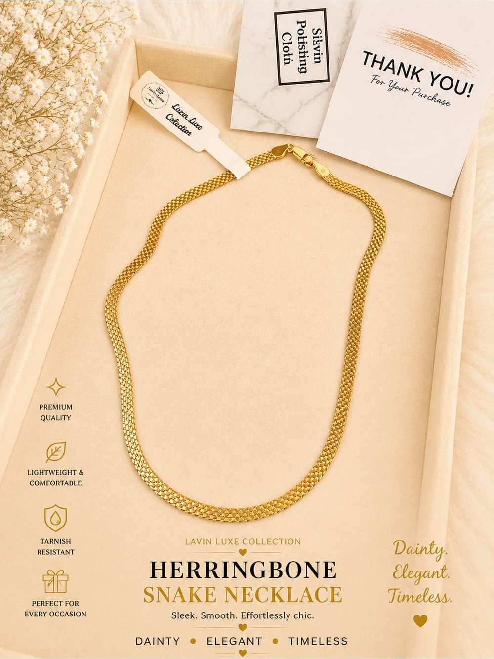 Herringbone Snake Necklace - Gold Plated